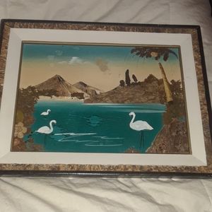 Vintage AMAZING painting made with tree bark, etc